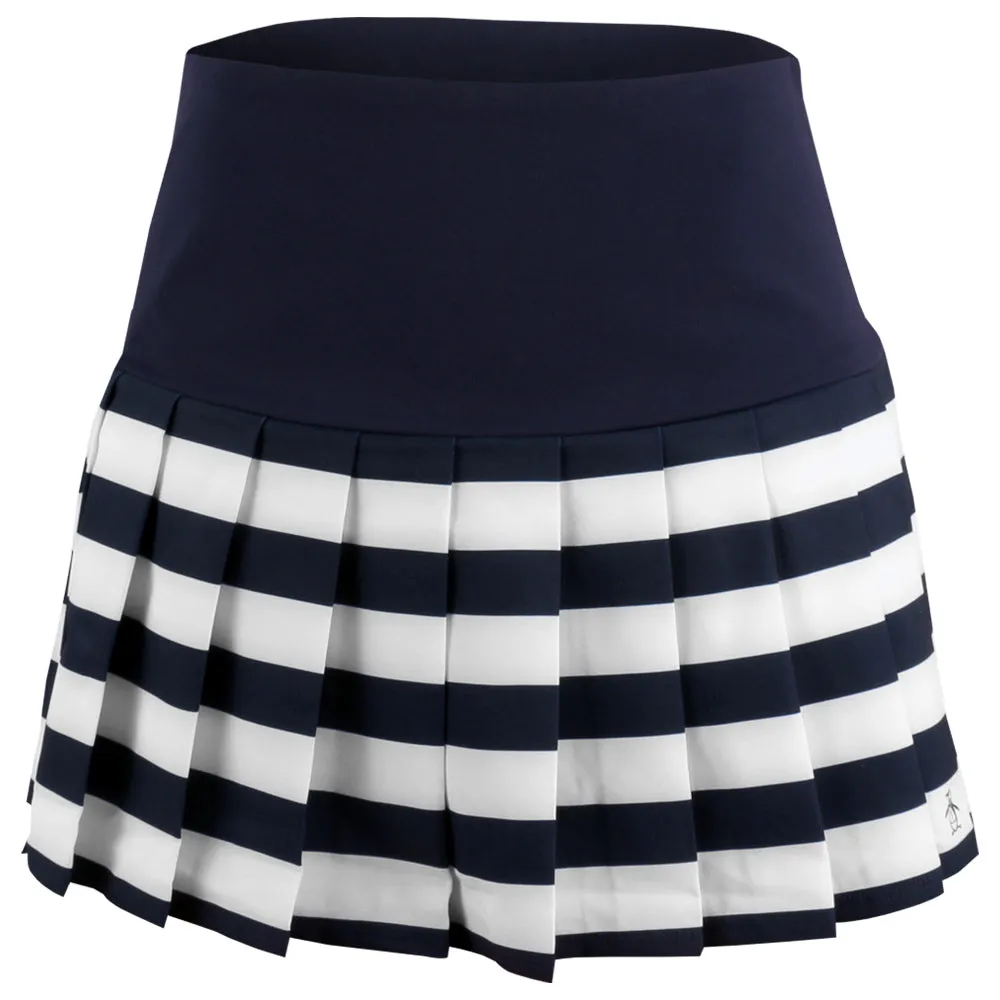 Non-Insulated Penguin Women's Striped Pleated Skort - Black Iris Hemmed