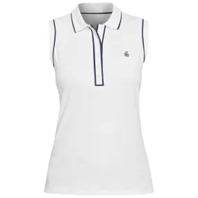Penguin Women's Veronica Sleeveless Polo - Bright White Button-Down Front Vintage design Moisture wicking