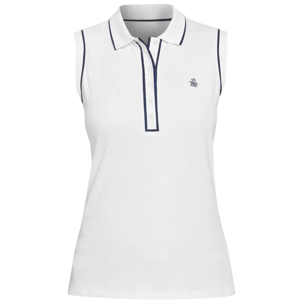 Penguin Women's Veronica Sleeveless Polo - Bright White Button-Down Front Vintage design Moisture wicking