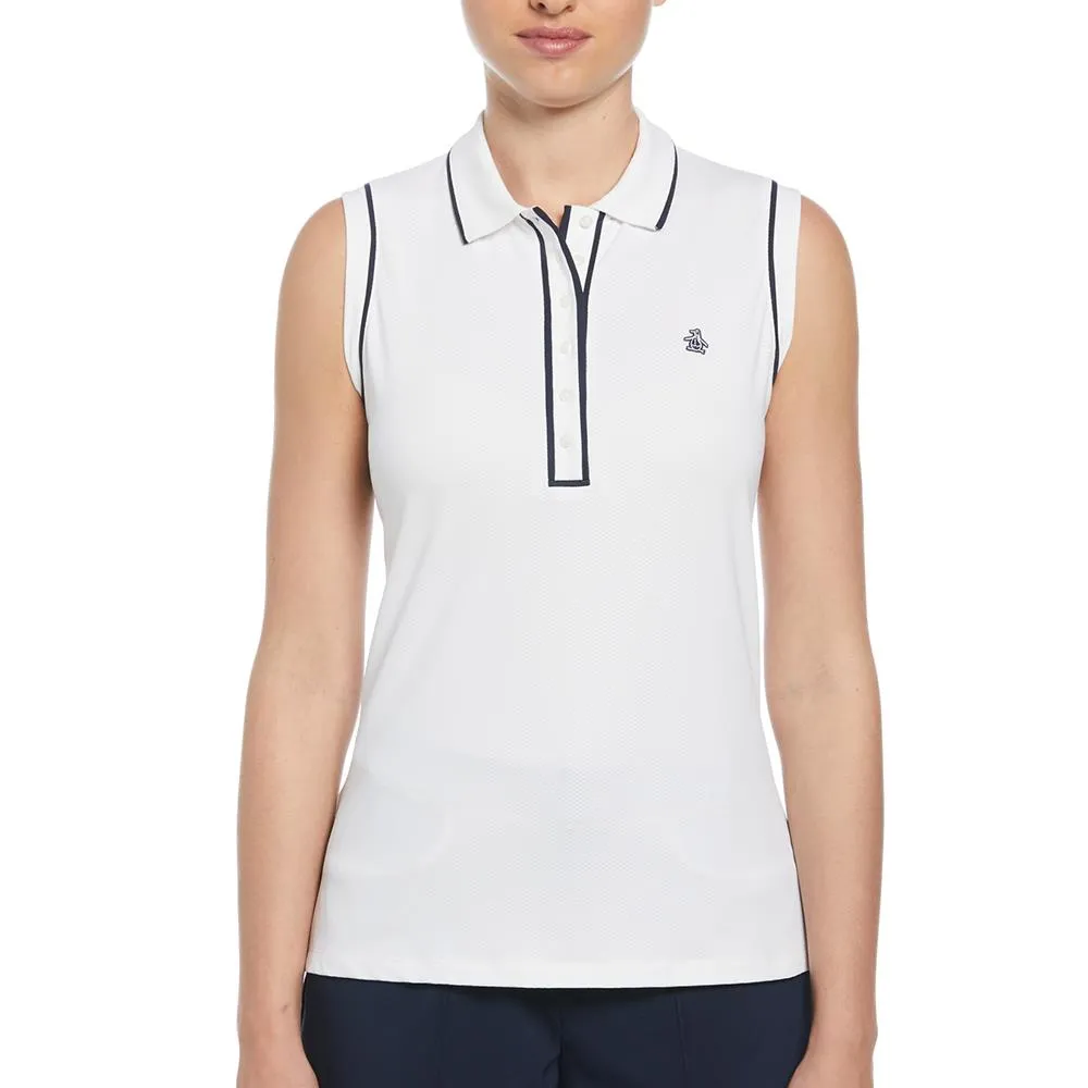 Anti-Fray Penguin Women's Veronica Sleeveless Polo - Bright White Button-Down Front