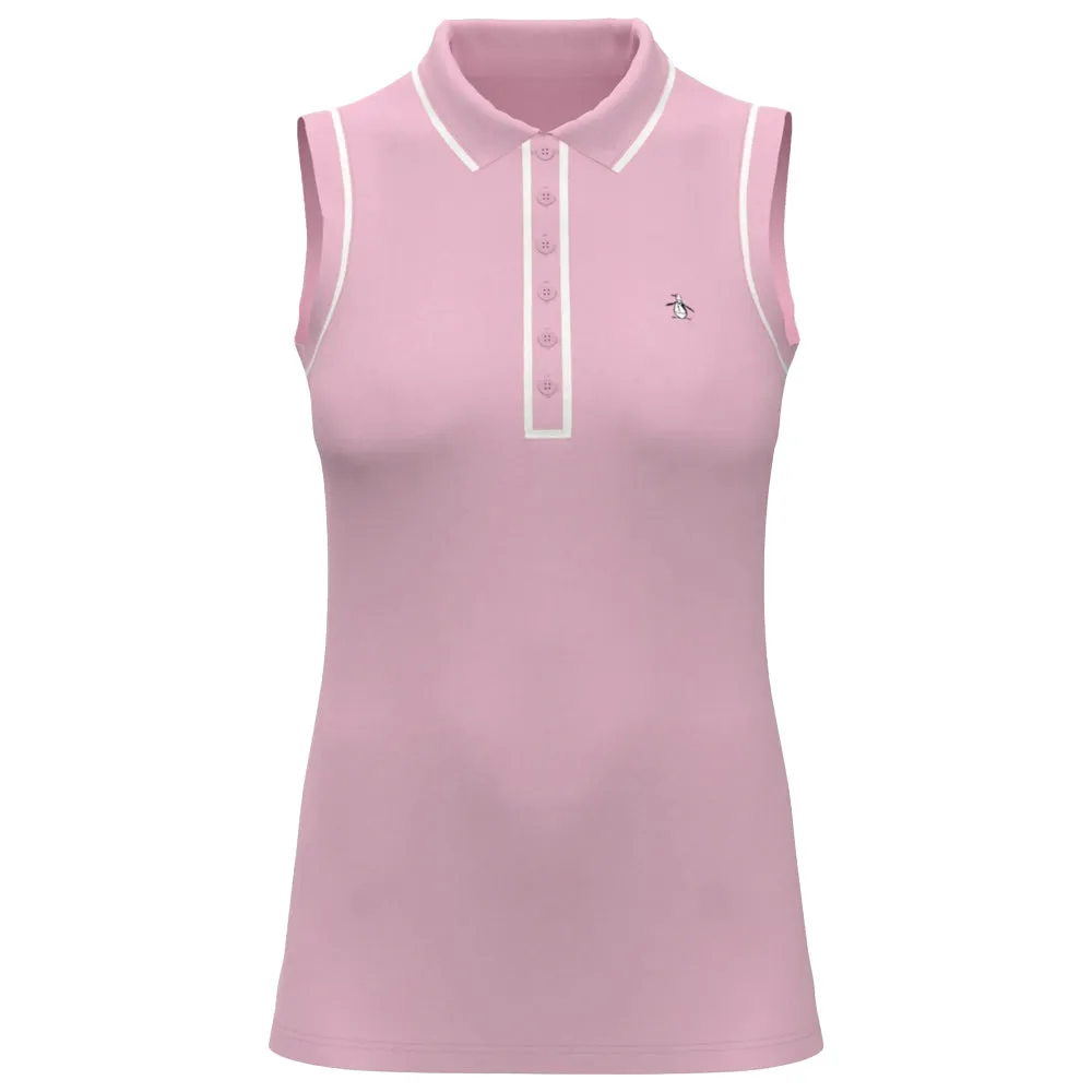 Penguin Women's Veronica Sleeveless Polo - Charm Pink Beaded details Stretch waistband Ergonomic Design
