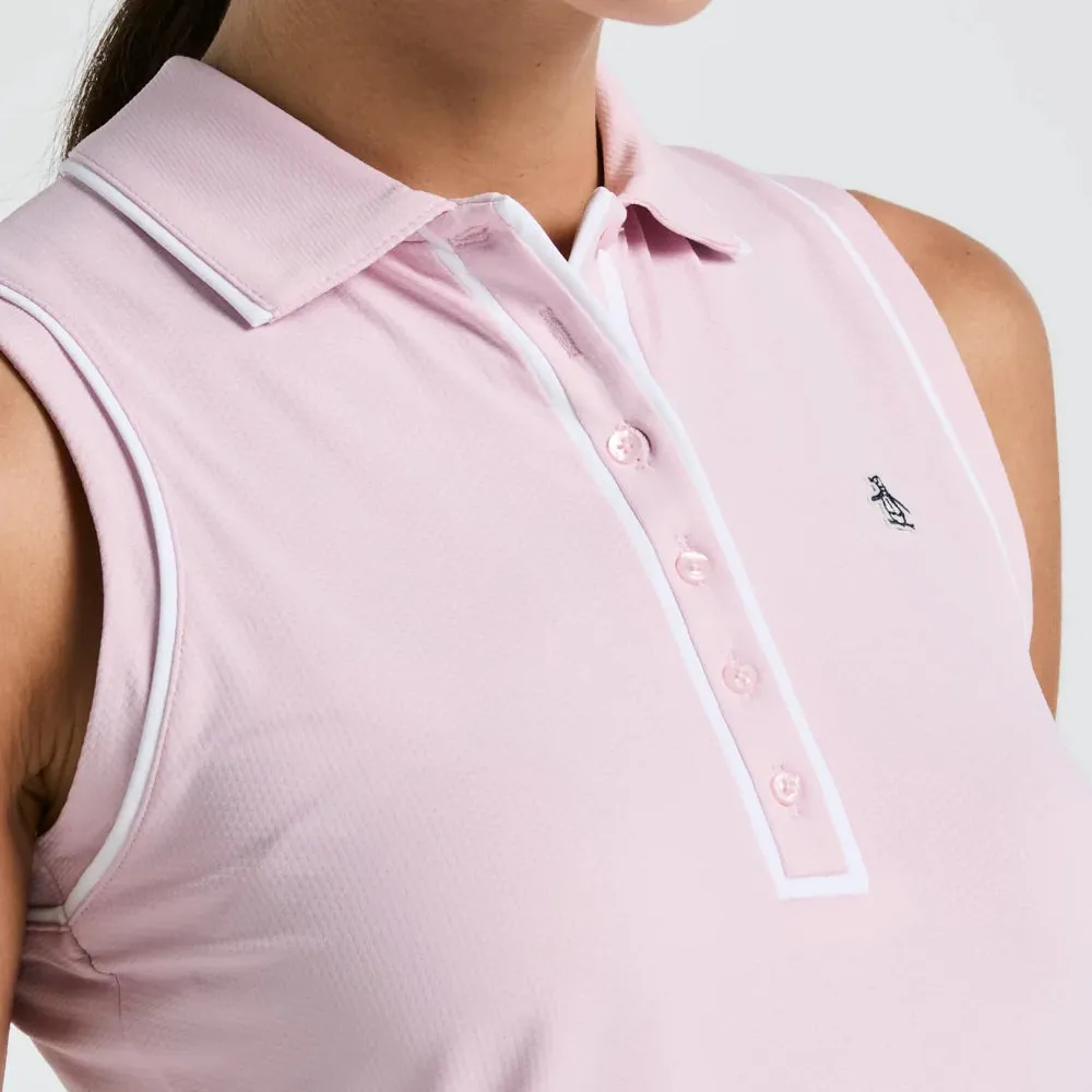 Penguin Women's Veronica Sleeveless Polo - Charm Pink Beaded details Versatile Usage Metallic accents