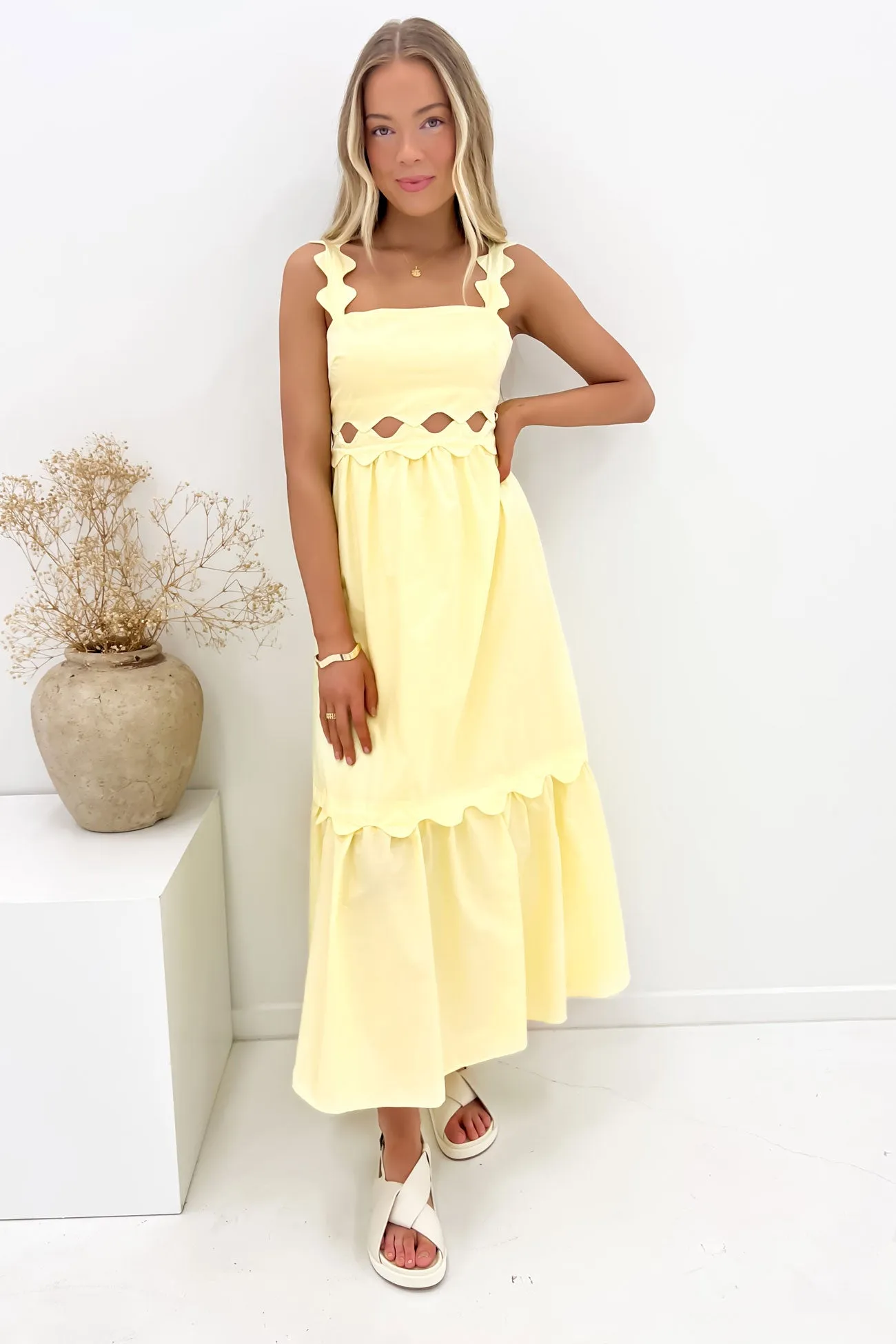Junie Midi Dress Yellow Flattering Fit for All Smart and Stylish