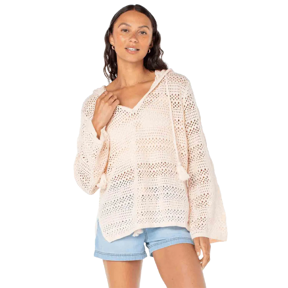Lightweight Cable Pattern Fashion Knit Women's Hippie Love Hoodie