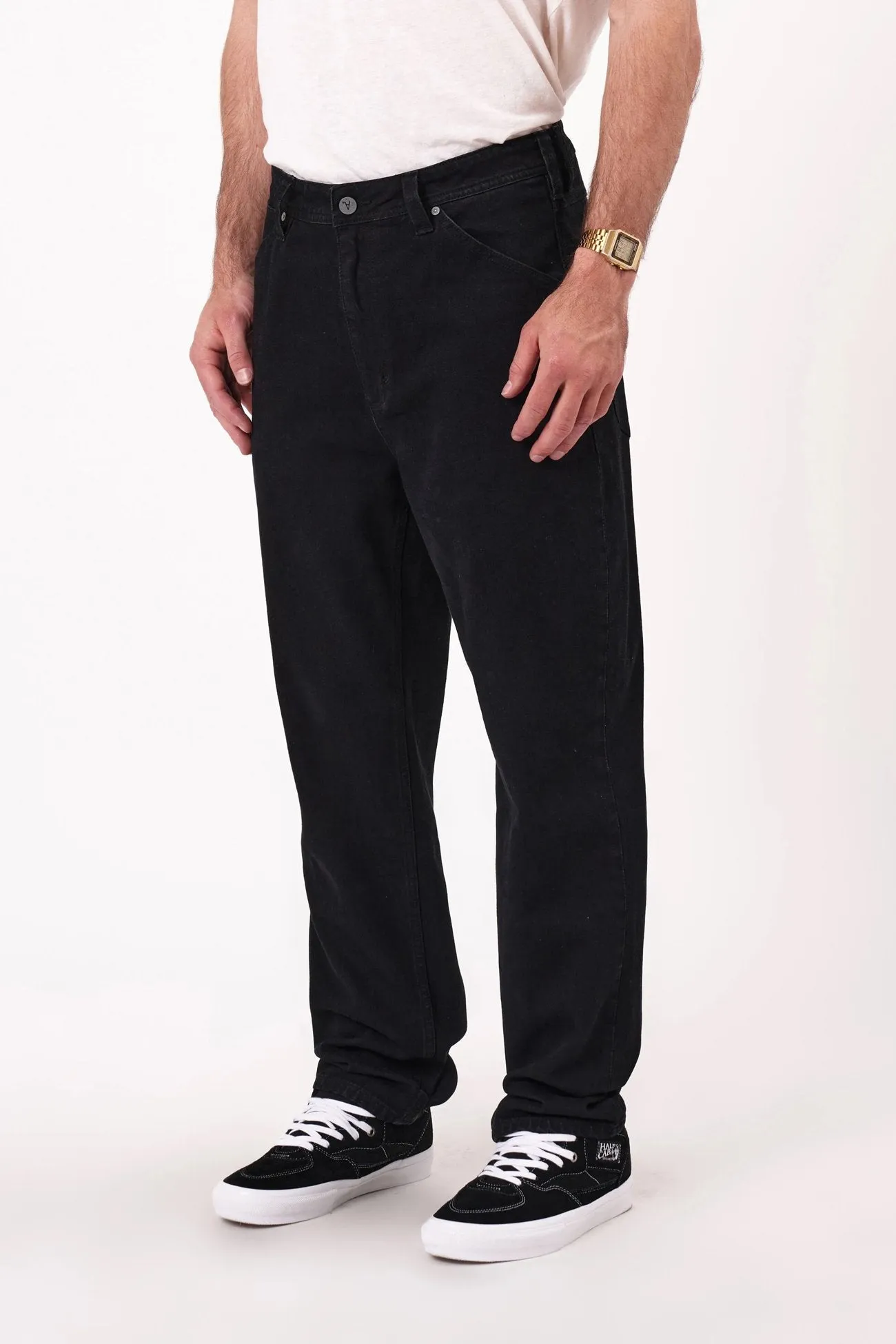 A4 Taper Jean Patrick Black Textured Loose Luxury Weekend Uniform