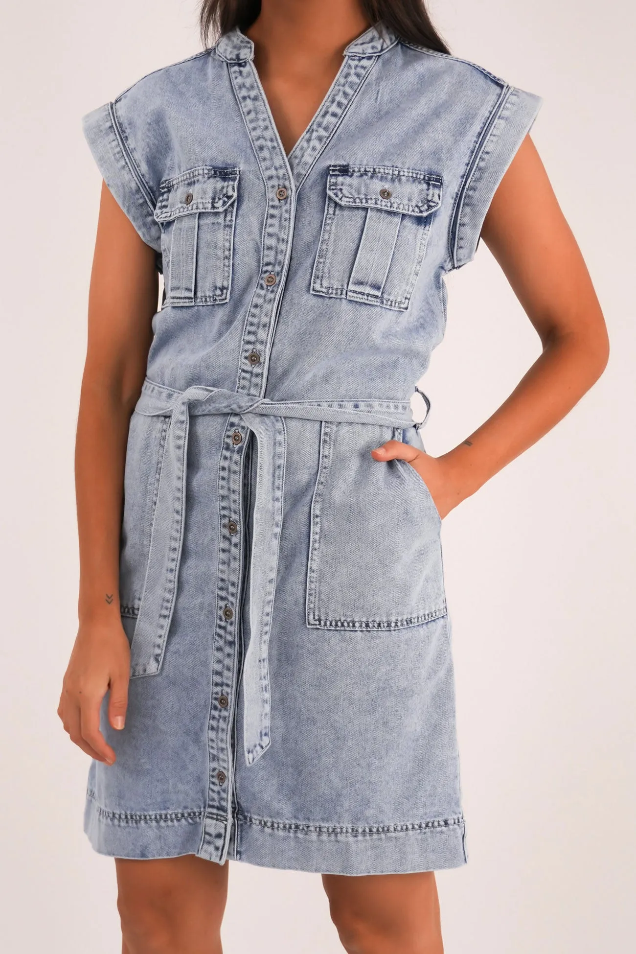 Feminine Vibe Vibrant Layer Harlow Denim Dress Light Blue