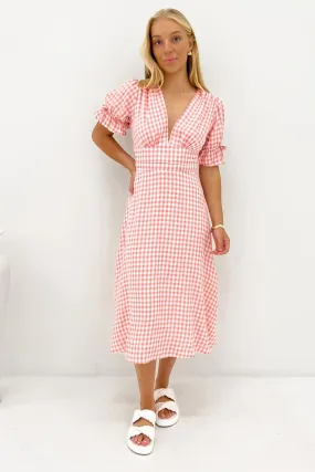 Aspyn Midi Dress Pink Gingham Button-front Evening Look