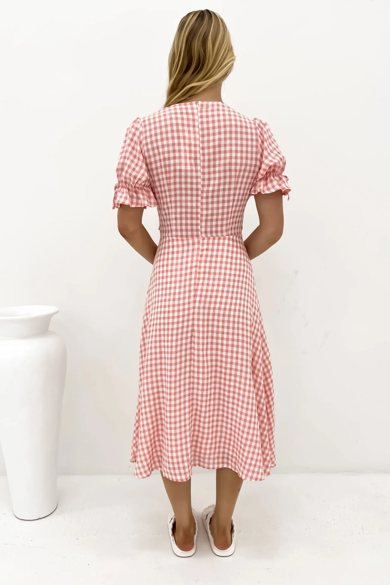 Sleek And Stylish Aspyn Midi Dress Pink Gingham