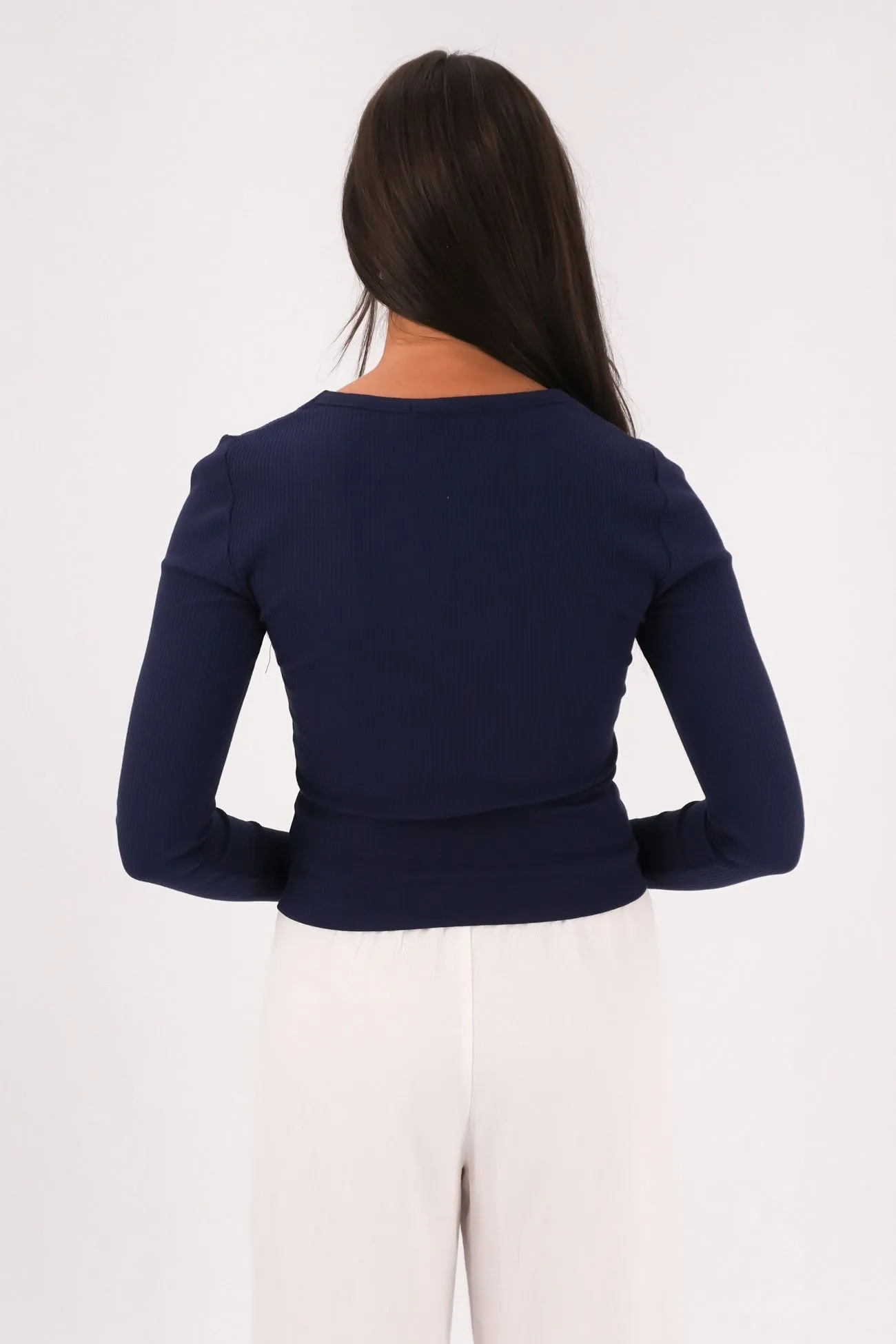 Eve Rib Baby Long Sleeve Tee Navy Fade Resistant Dyeing Chambray