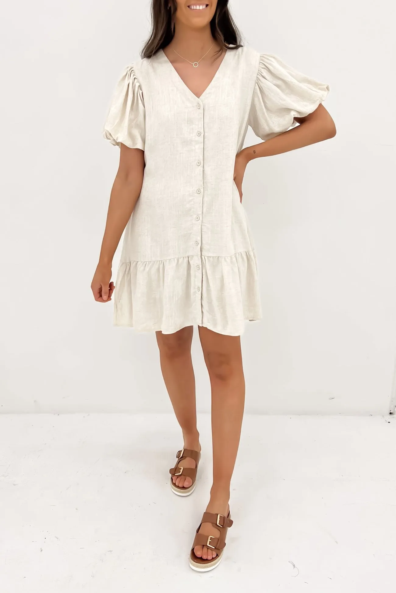 Phoebe Mini Dress Beige Loose Fit