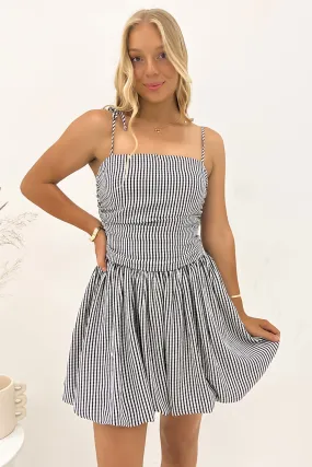 Playful-Detail Sleek Form Hallie Mini Dress Black Check