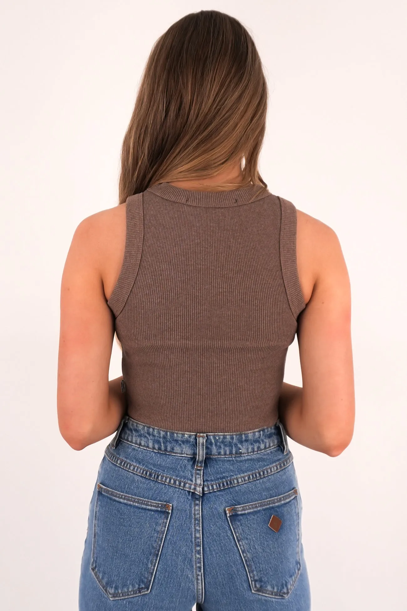 Pia Crop Tank Brown Maneuverable Taped Necklines