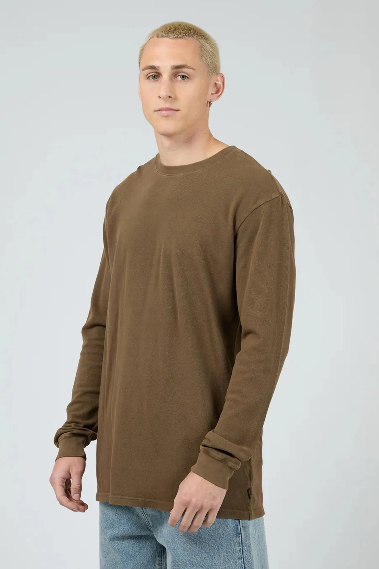 Pique Long Sleeve Tee Khaki Cloudy day