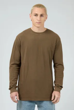 Pique Long Sleeve Tee Khaki Easy Care Knit Fabric Food related