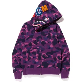 Functional Thin fabric Bape Color Camo Shark Full Zip  Hoodie Purple