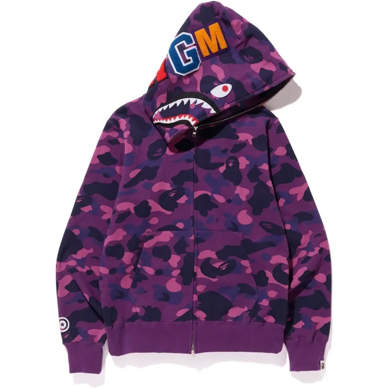 Nylon Material High-Stitch Density Bape Color Camo Shark Full Zip  Hoodie Purple
