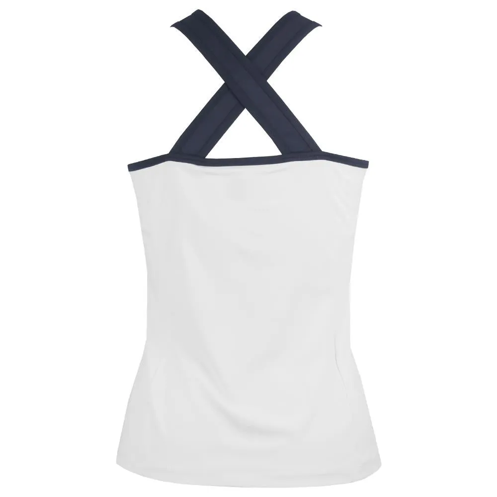 Buttons Pocket Design Penguin Women's Color Block Zip Tank - Bright White/Navy