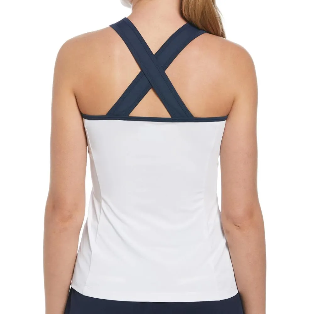 Pocket Design Penguin Women's Color Block Zip Tank - Bright White/Navy Anti-shrink