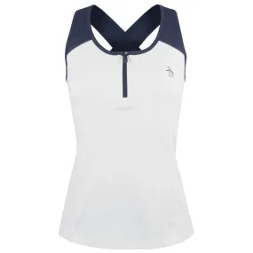 Sporty Practical Pocket Design Penguin Women's Color Block Zip Tank - Bright White/Navy