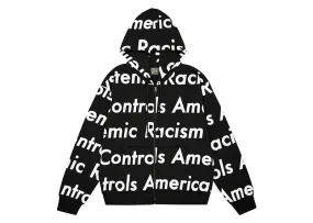 Denim Tears X Arthur Raja Systemic Racism Controls America Zip Up Hoodie Black Microfiber Material Anti-microbial