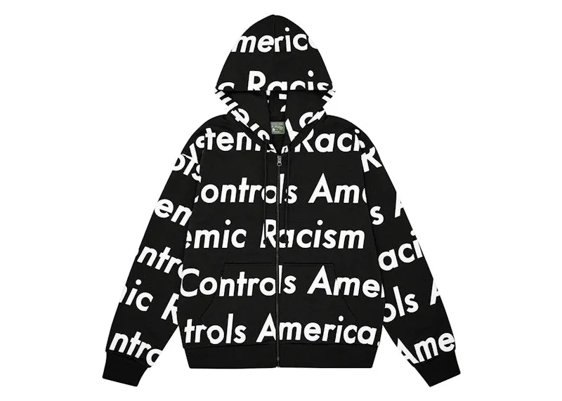 Shape-retaining Denim Tears X Arthur Raja Systemic Racism Controls America Zip Up Hoodie Black