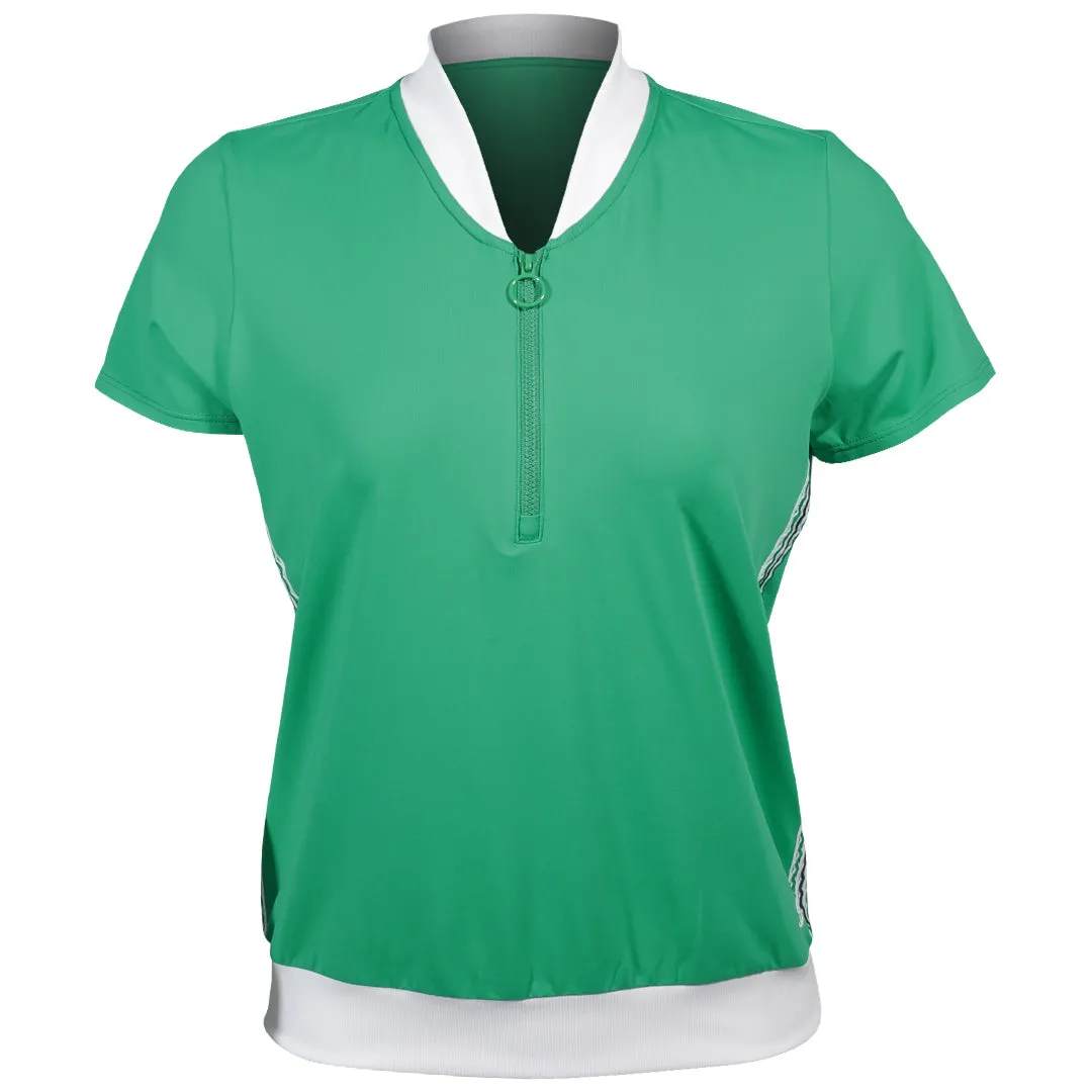 Pockets Design Sofibella Women's Green Spirit 24" Short Sleeve Polo - Zen Comfortable seams Functional