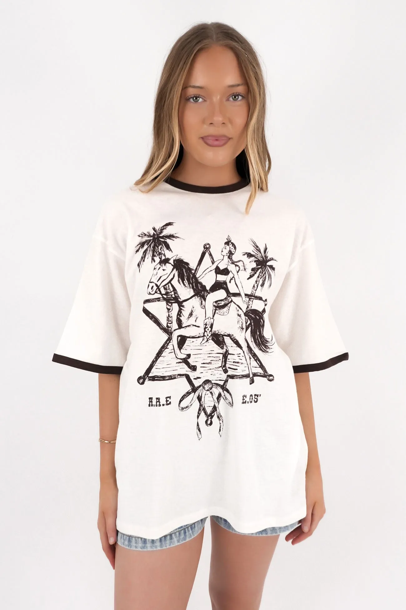 Pony Island Oversized Tee Vintage White Fun Prints