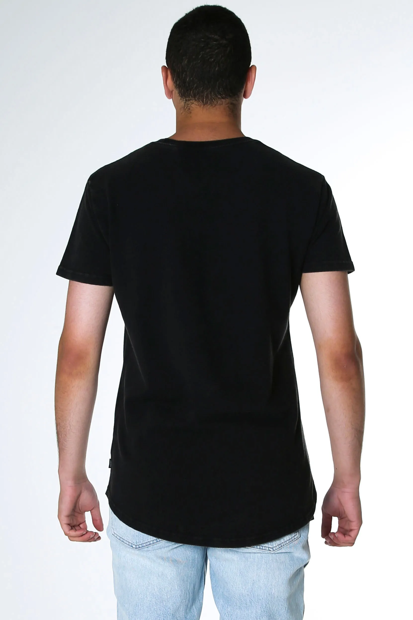 Double Stitched Hem Acid Pique Tee Washed Black