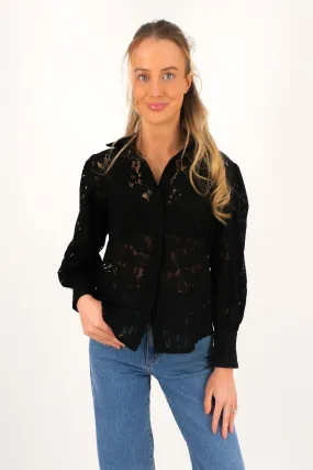 Mesh Insert Trendy Fashion Savina Shirt Black