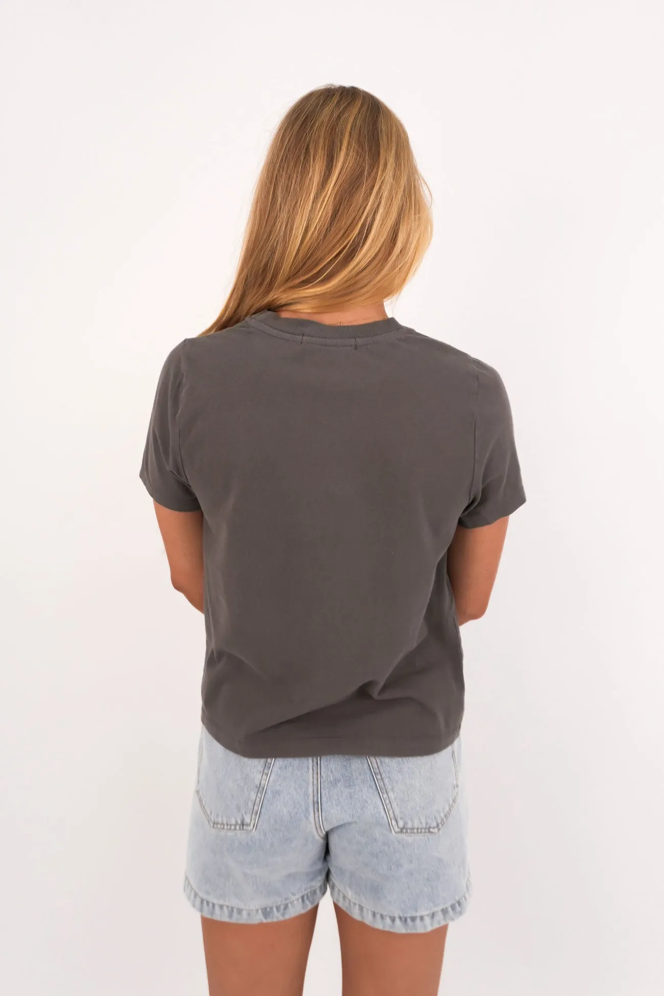 Simple Fit Water Based Ink Print Positano Regular Tee Charcoal
