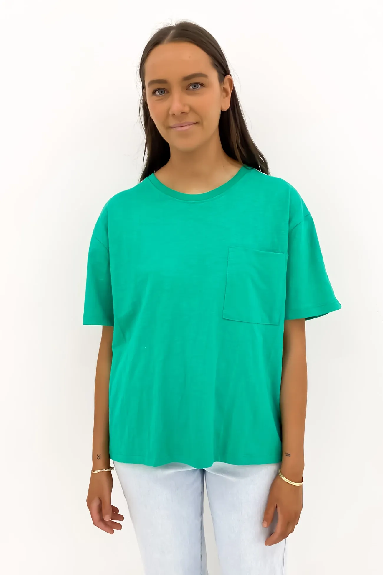 Power Tee Bright Green Raw Edge Hem