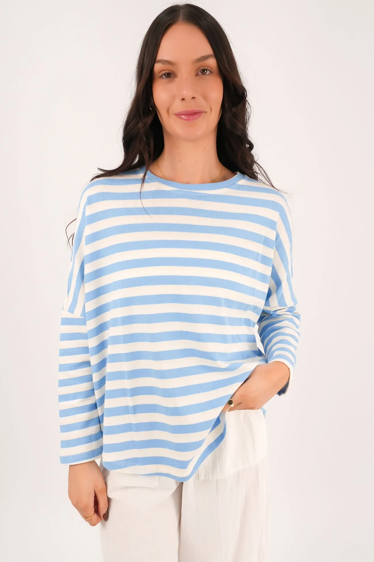 Jaylen Long Sleeve Tee Blue Stripe Plus - size