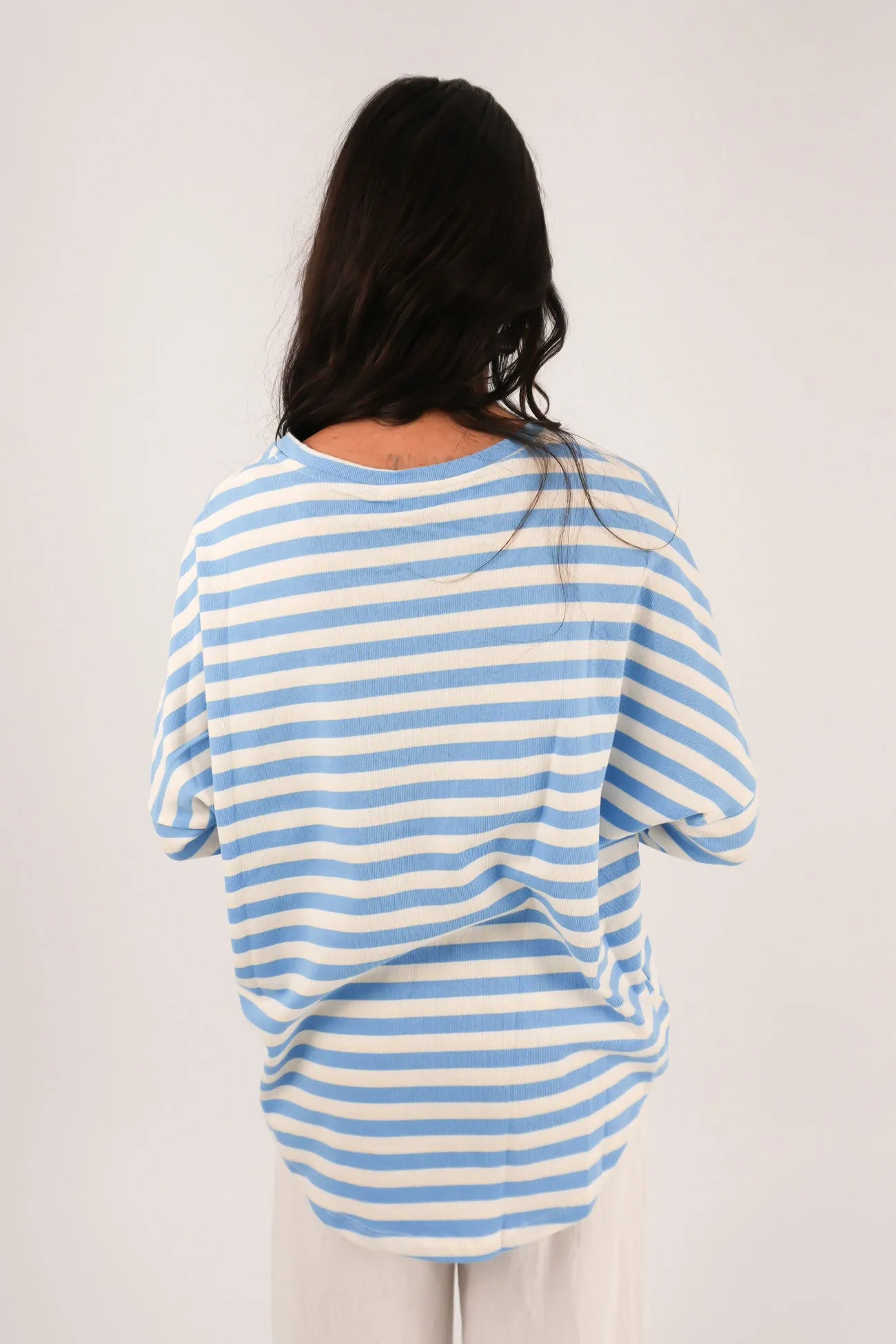 Jaylen Long Sleeve Tee Blue Stripe heeled regular