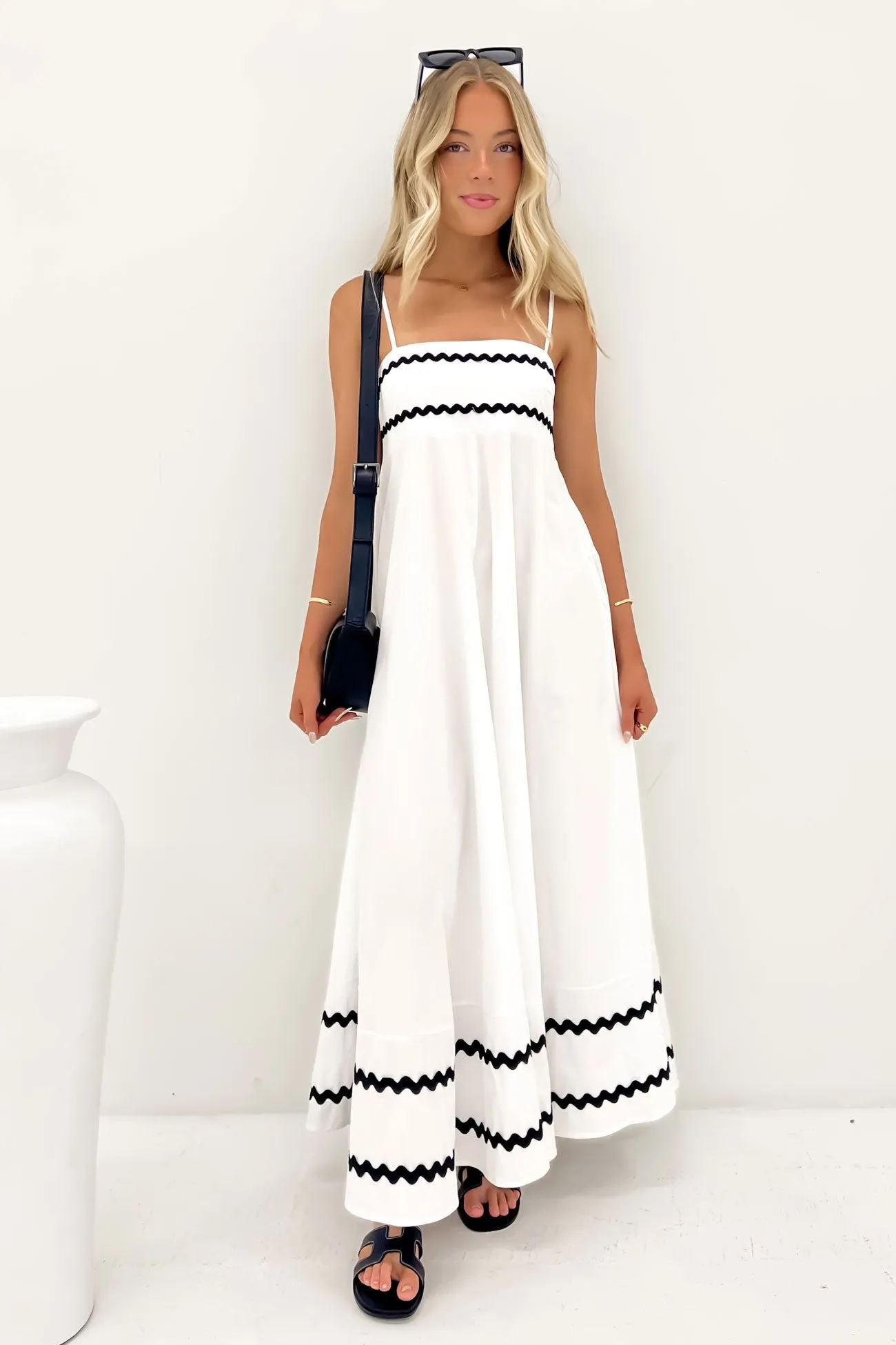 Gemma Maxi Dress White Black Breezy Style