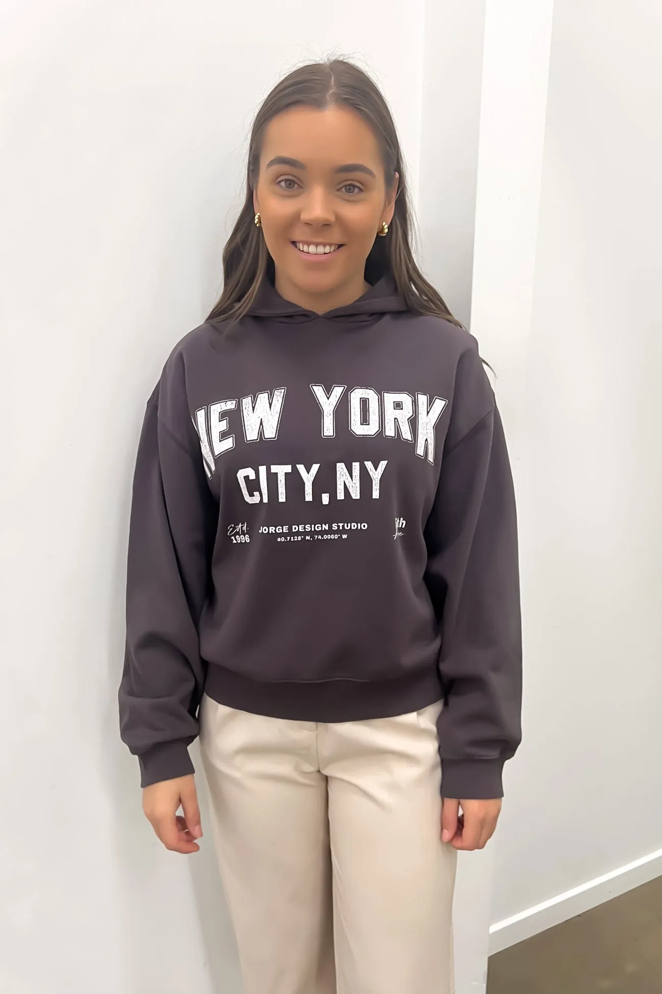 New York Hoodie Washed Black Comfort Focused Design