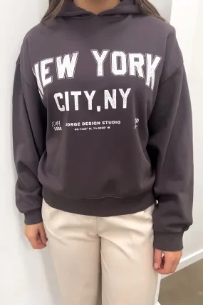 New York Hoodie Washed Black Light Diffusing Fabric Classic Fit