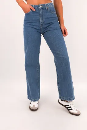 High Waist Layer Friendly Piece Hi Wide Jean Worn In Blue Petite