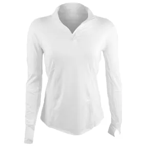 Printed Pattern Lucky in Love Women's Essentials 1/4 Zip Longsleeve - White Beaded