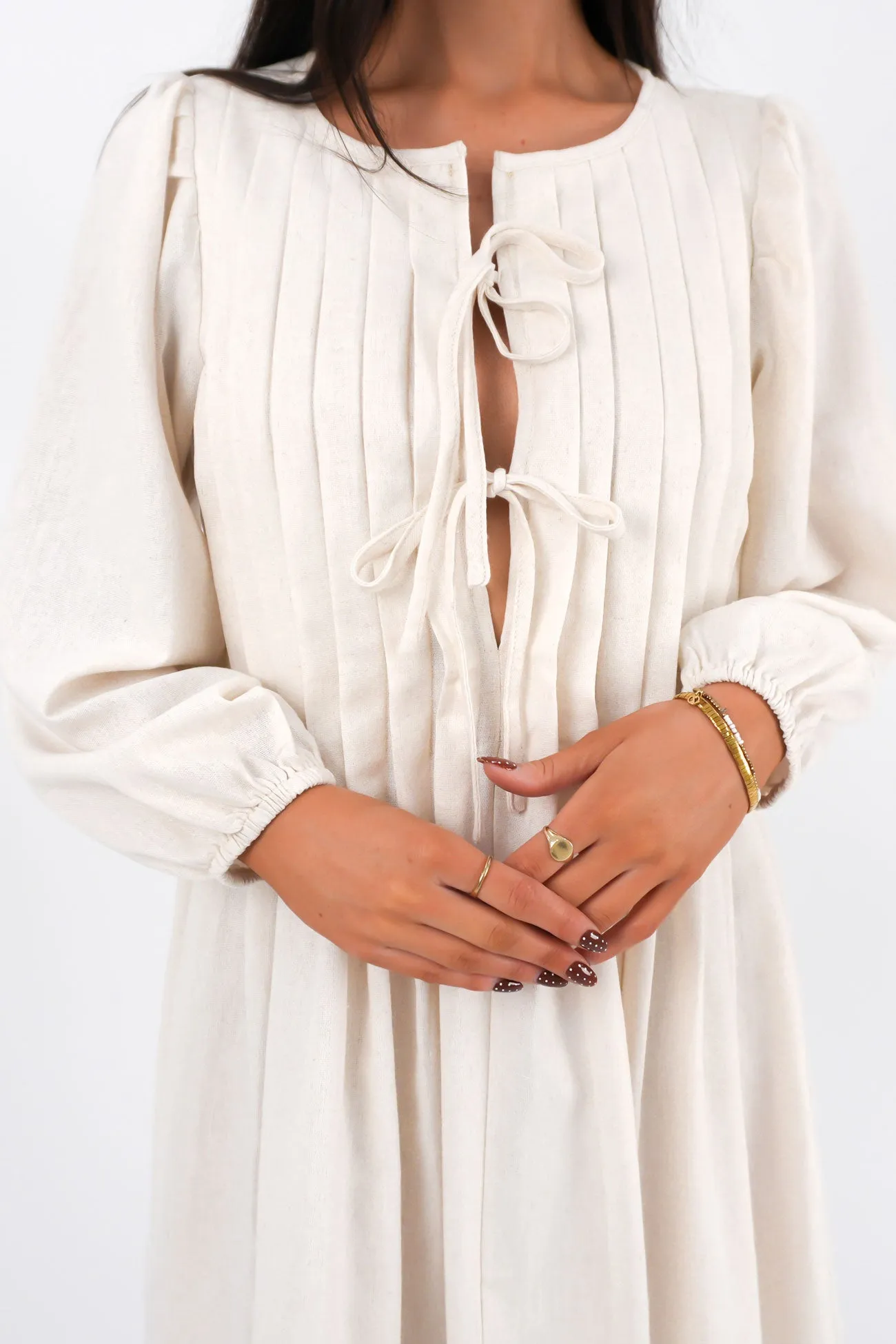 Clydette Long Sleeve Mini Dress Oatmeal Mix-And-Match
