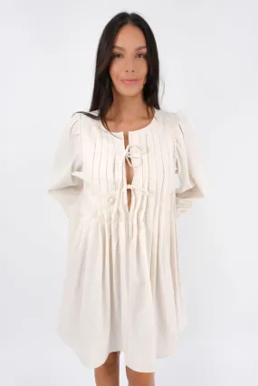 Clydette Long Sleeve Mini Dress Oatmeal Chic Everyday Wear Gift-Worthy