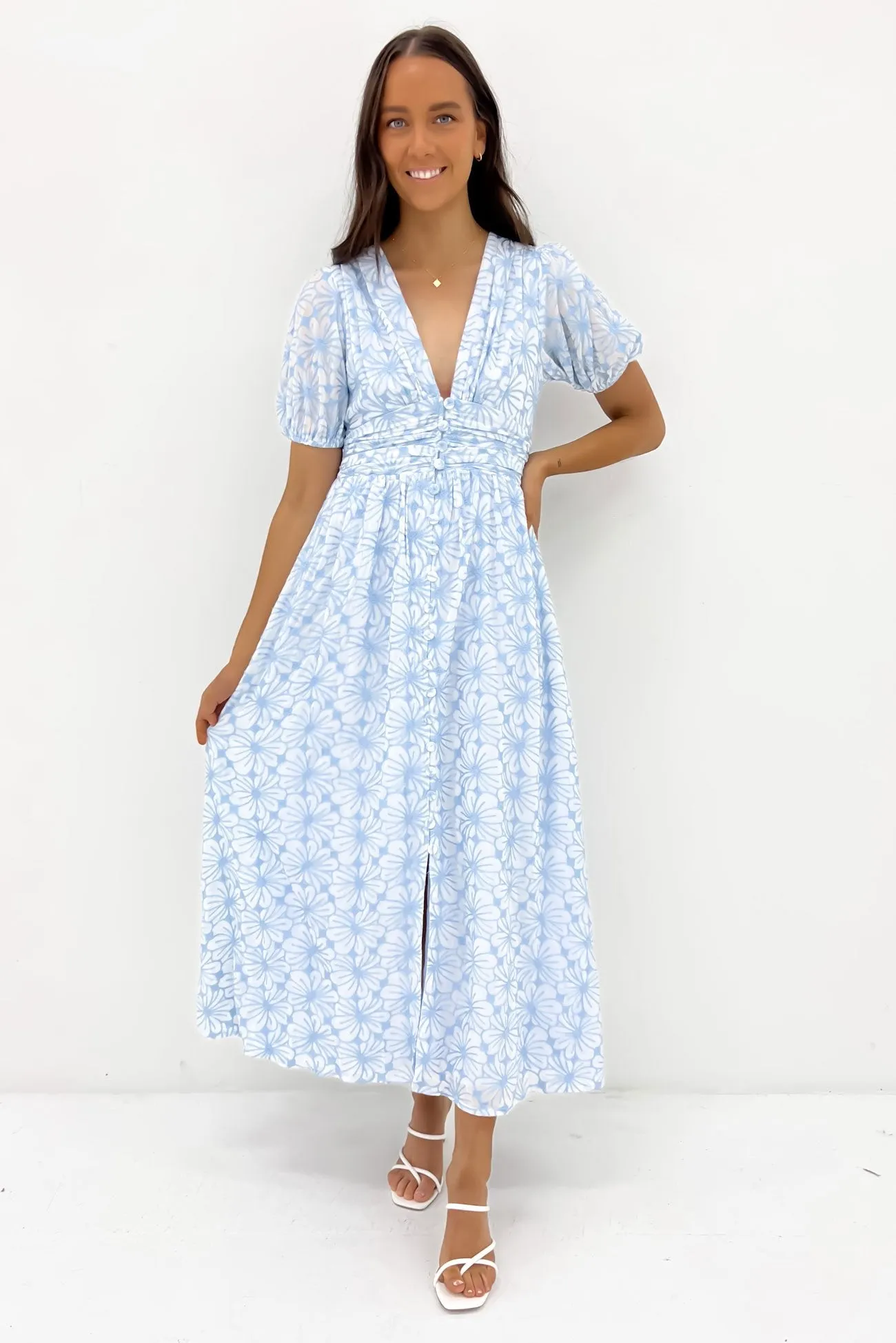 Nala Maxi Dress Blue Flower Gift-Worthy Dress for brunch