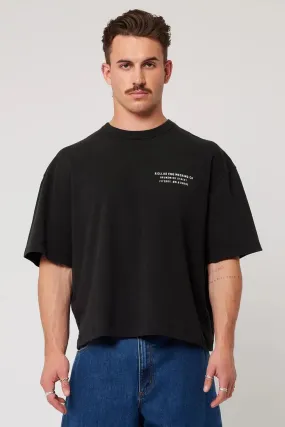 Big Motor Tee Chop Washed Black Reinforced Hemline