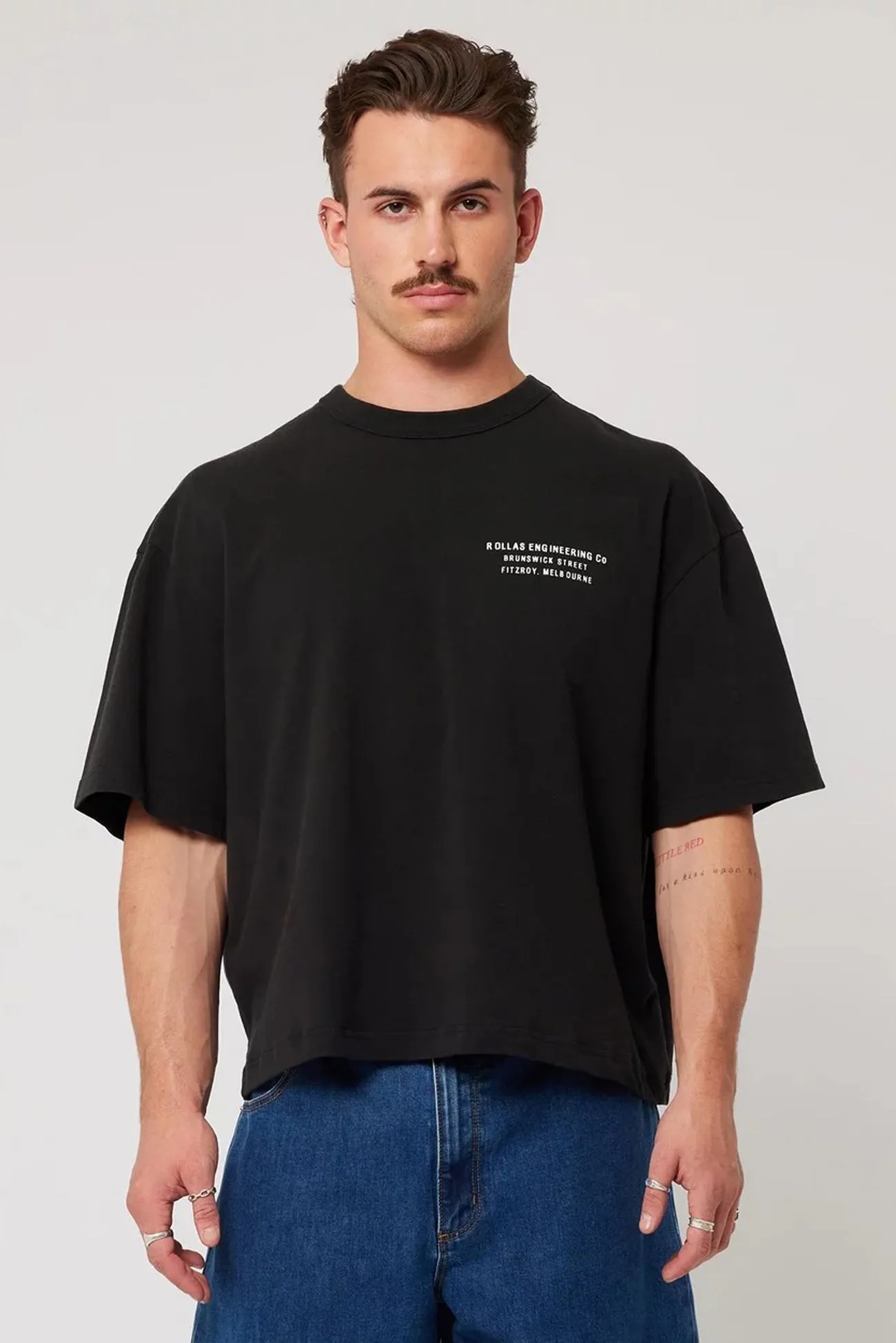 Big Motor Tee Chop Washed Black Reinforced Hemline