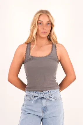 Washed Rib Lace Tank Charcoal Snag Resistant Surface