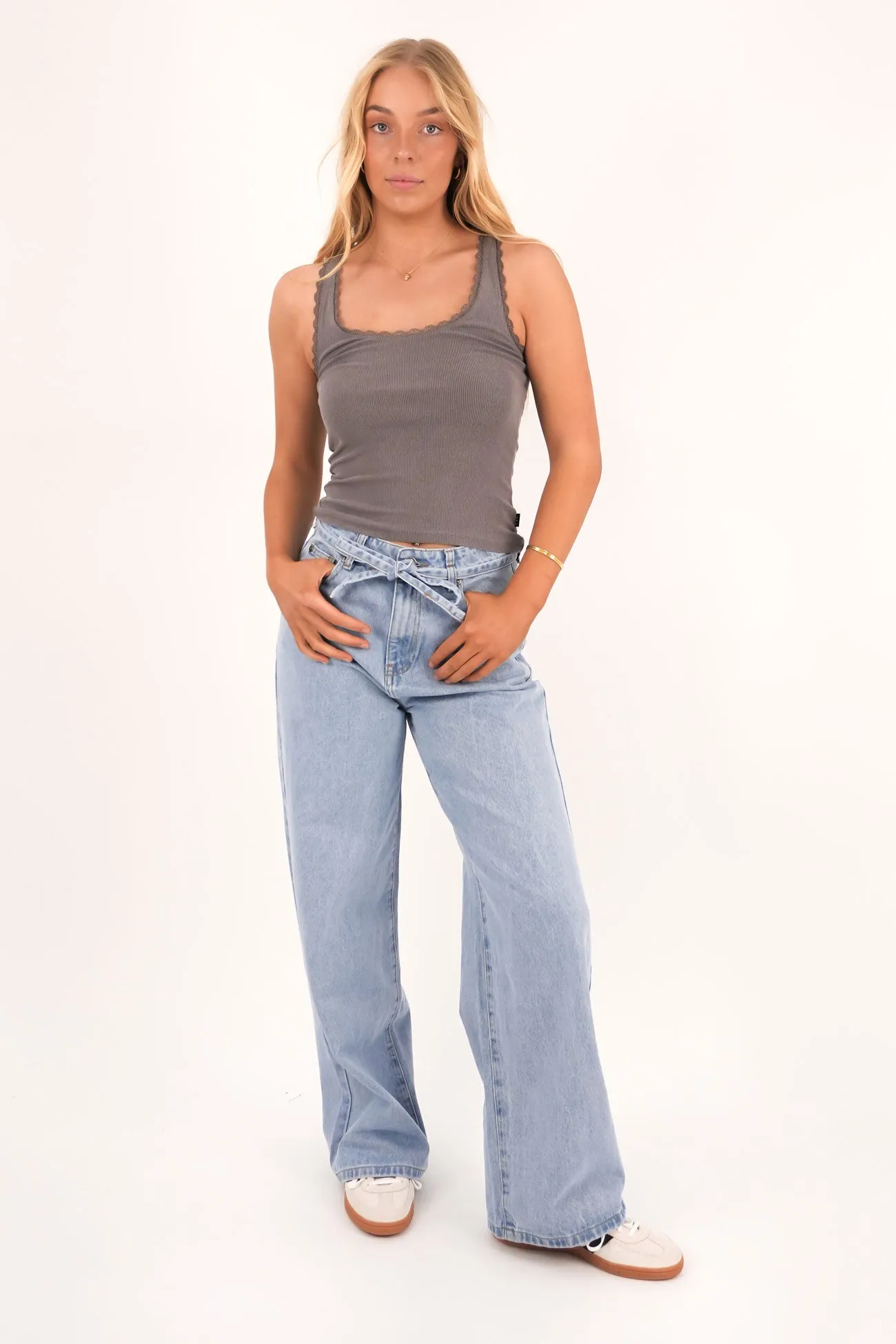 individual users Layer Fit Washed Rib Lace Tank Charcoal