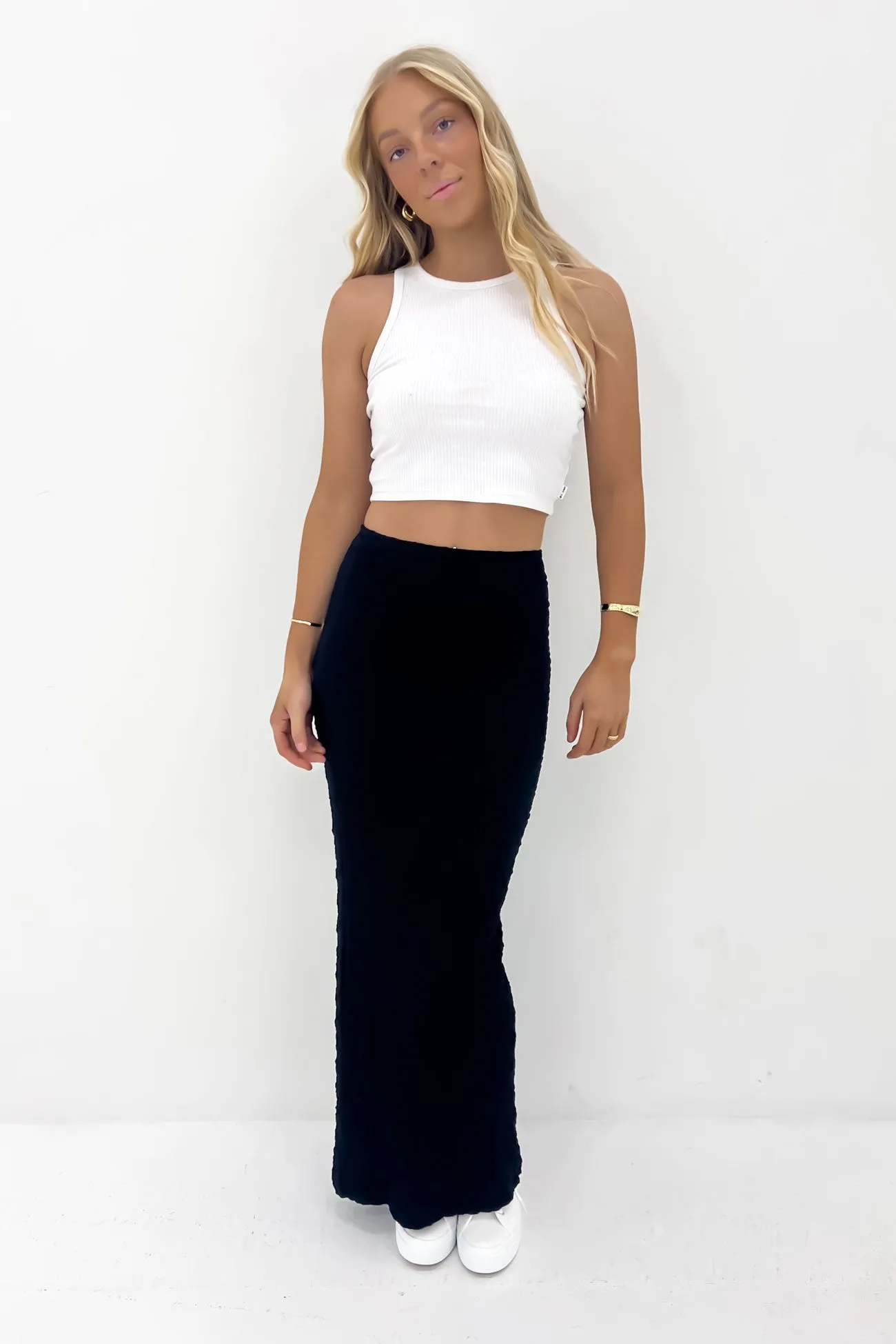 Couture Inspired muted tone Stassie Maxi Skirt Black