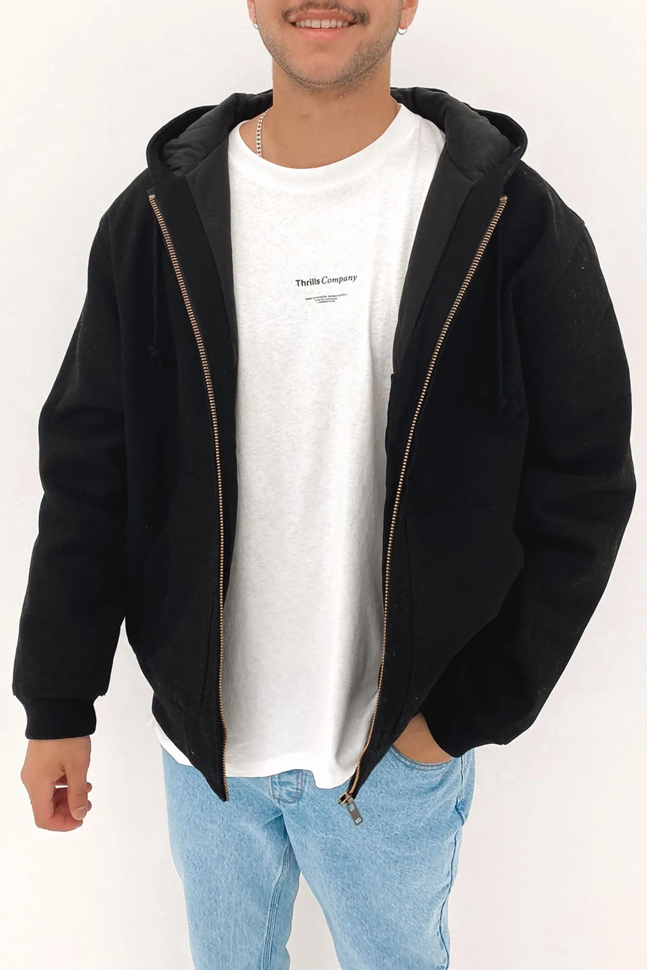 Thrills Union Hood Jacket Black ElasticizedWaistbandSystem Hypoallergenic Fibers