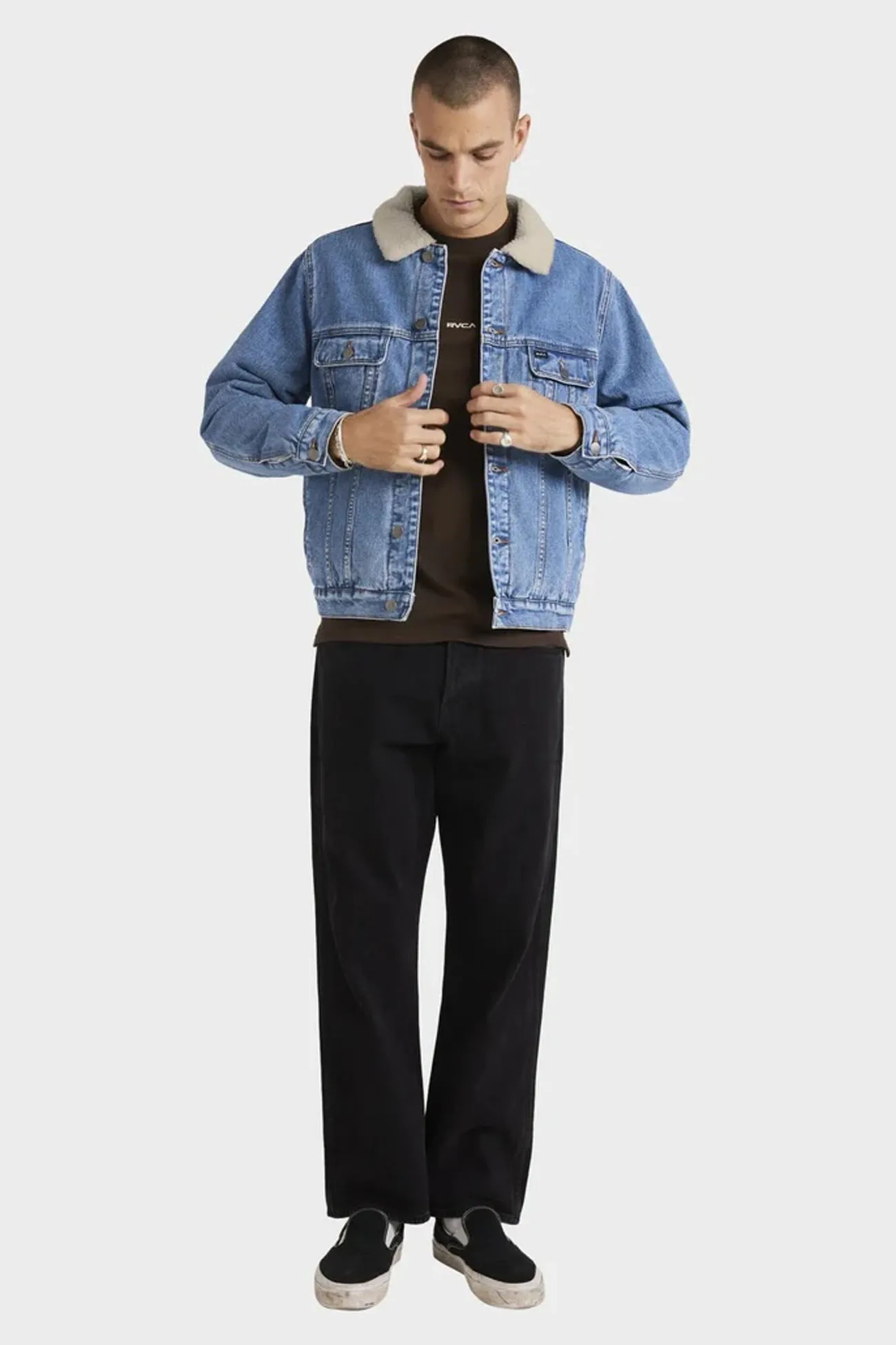 Soft Shell High Collar Options Denim Sherpa Trucker Jacket Vintage Blue