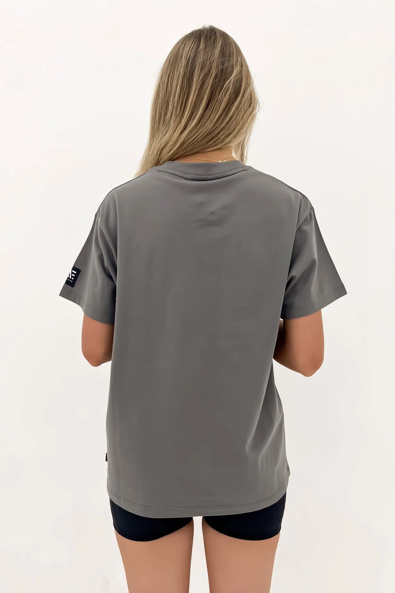 Playful Vibes Stretch Jersey Knit Base Active Tee Charcoal