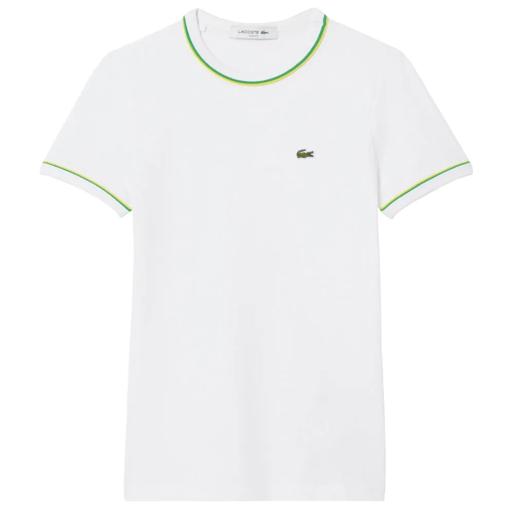 QuickDry Lacoste Women's Contrast Accent Jersey Tee - White Crochet Anti Wrinkle
